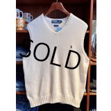 程度良好!! 90's~【ビンテージ】【ラルフローレン】【生成り】Vネック【コットンニットベスト】胸ロゴ入り【サイズＬ】 