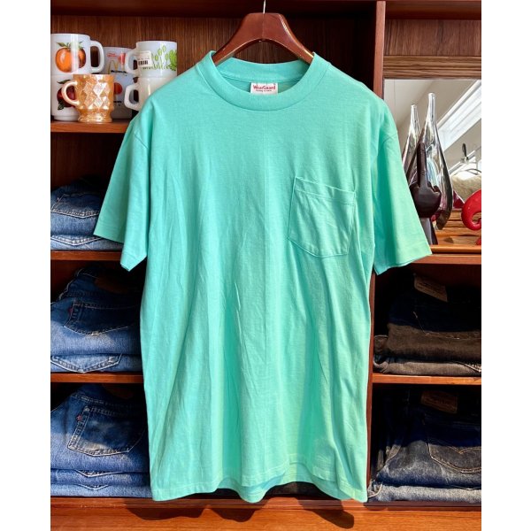 画像1:  デッドストック 90's【USA製】Wear Guard ウェアガード【ビンテージ】ライムグリーン 胸ポケット 無地 【Tシャツ】【サイズＬ】 