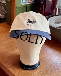 【デッドストック】90’ｓ【ビンテージ】【nautica】【ノーティカ】【生成り×ブルーグレー】ロゴ入り【コットンキャップ】 