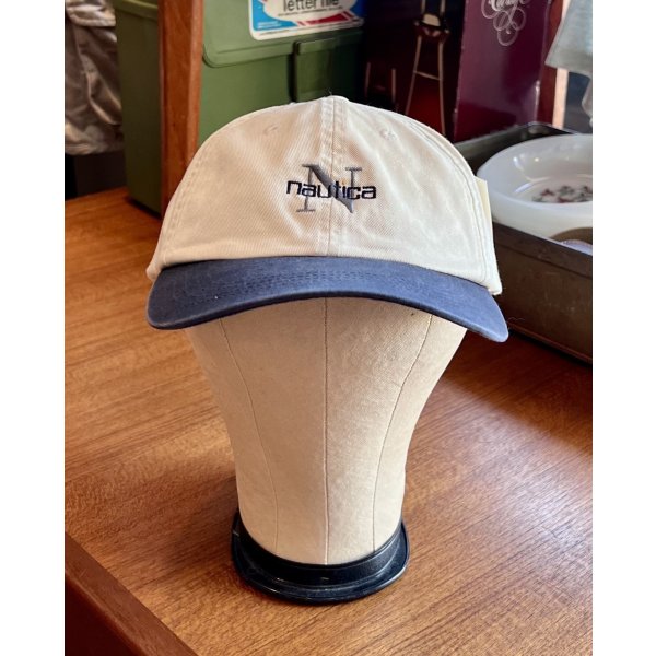画像1: 【デッドストック】90’ｓ【ビンテージ】【nautica】【ノーティカ】【生成り×ブルーグレー】ロゴ入り【コットンキャップ】 