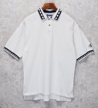 【ビンテージ】【champion】チャンピオン【白×紺ひし形】コットン【ポロシャツ】【サイズL】 