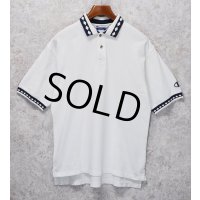【ビンテージ】【champion】チャンピオン【白×紺ひし形】コットン【ポロシャツ】【サイズL】 