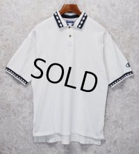 【ビンテージ】【champion】チャンピオン【白×紺ひし形】コットン【ポロシャツ】【サイズL】 
