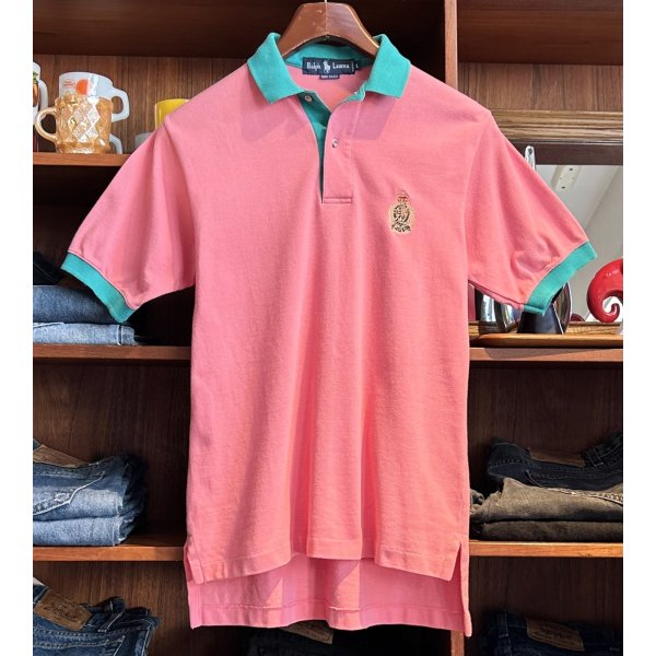 画像1: 〜90's【USA製】【ラルフローレン】POLO RALPH LAUREN 【ピンク×ターコイズ】【ポロシャツ】【サイズＬ】  