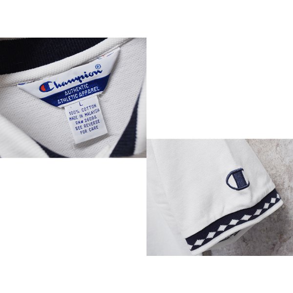 画像2: 【ビンテージ】【champion】チャンピオン【白×紺ひし形】コットン【ポロシャツ】【サイズL】 