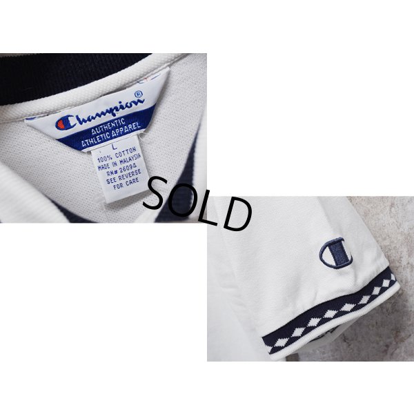 画像2: 【ビンテージ】【champion】チャンピオン【白×紺ひし形】コットン【ポロシャツ】【サイズL】 