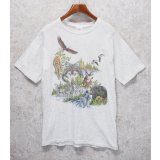 90's~【USA製】【ビンテージ】Sansegal【サンシーガル】霜降り【白】動物【プリント】【Tシャツ】【サイズＬ】 
