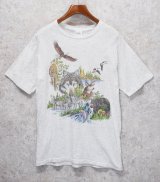 90's~【USA製】【ビンテージ】Sansegal【サンシーガル】霜降り【白】動物【プリント】【Tシャツ】【サイズＬ】 