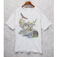 90's~【USA製】【ビンテージ】Sansegal【サンシーガル】霜降り【白】動物【プリント】【Tシャツ】【サイズＬ】 