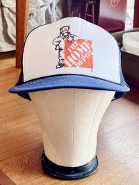 80's~【ビンテージ】【THE HOME DEPOT】ホームデポ【紺×白】【メッシュキャップ】【トラッカーキャップ】【キャップ】サイズフリー 