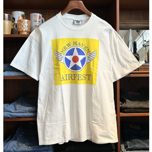 画像1: 90's【USA製】【ビンテージ】【Lee】リー【NEW HAVEN AIR FIRST】プリント【白】Tシャツ【サイズＸＬ】 
