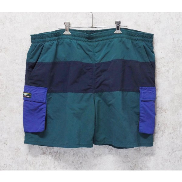 画像1: 【ビンテージ】【ＬＬビーン】【L.L.bean】【紺ｘ緑ｘ紫】クレイジーパターン【ショーツ】【ナイロンショーツ】スウィムショーツ【Ｌ／Ｇ】 