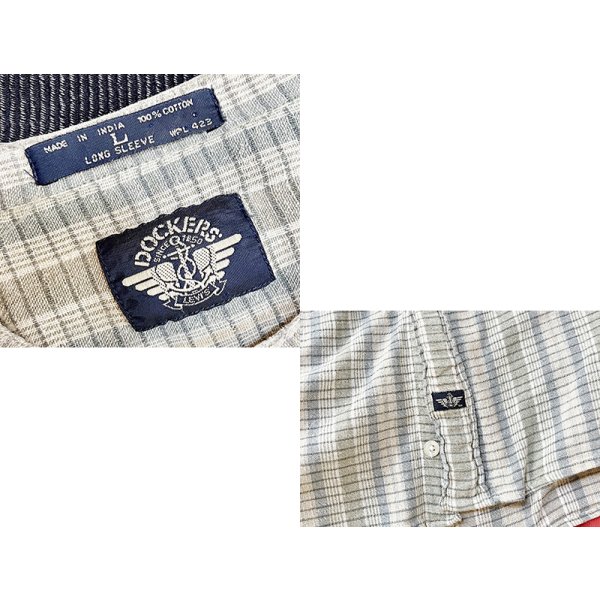 画像2: 90's【ビンテージ】【DOCKERS】ドッカーズ【チェック柄】バンドカラー【水色】立ち襟【コットンシャツ】【サイズＬ】 