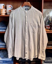 90's【ビンテージ】【DOCKERS】ドッカーズ【チェック柄】バンドカラー【水色】立ち襟【コットンシャツ】【サイズＬ】 