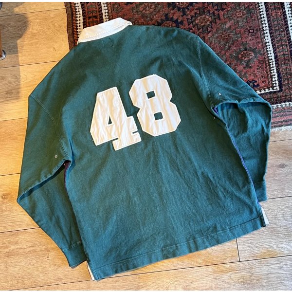画像4: 90's ビンテージ【オールドGAP】【緑×紺】【無地切り返し】【４８】【ボーダー柄 】【ラガーシャツ】【サイズL】 