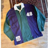 90's ビンテージ【オールドGAP】【緑×紺】【無地切り返し】【４８】【ボーダー柄 】【ラガーシャツ】【サイズL】 