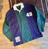 90's ビンテージ【オールドGAP】【緑×紺】【無地切り返し】【４８】【ボーダー柄 】【ラガーシャツ】【サイズL】 