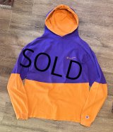 90's【USA製】ビンテージ【チャンピオン】【Champion】【紫×オレンジ切り返し】コットン【パーカー】フーディー【サイズL】 