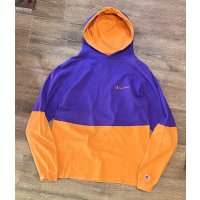 90's【USA製】ビンテージ【チャンピオン】【Champion】【紫×オレンジ切り返し】コットン【パーカー】フーディー【サイズL】 