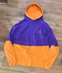 90's【USA製】ビンテージ【チャンピオン】【Champion】【紫×オレンジ切り返し】コットン【パーカー】フーディー【サイズL】 