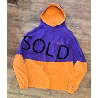90's【USA製】ビンテージ【チャンピオン】【Champion】【紫×オレンジ切り返し】コットン【パーカー】フーディー【サイズL】 