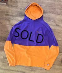 90's【USA製】ビンテージ【チャンピオン】【Champion】【紫×オレンジ切り返し】コットン【パーカー】フーディー【サイズL】 