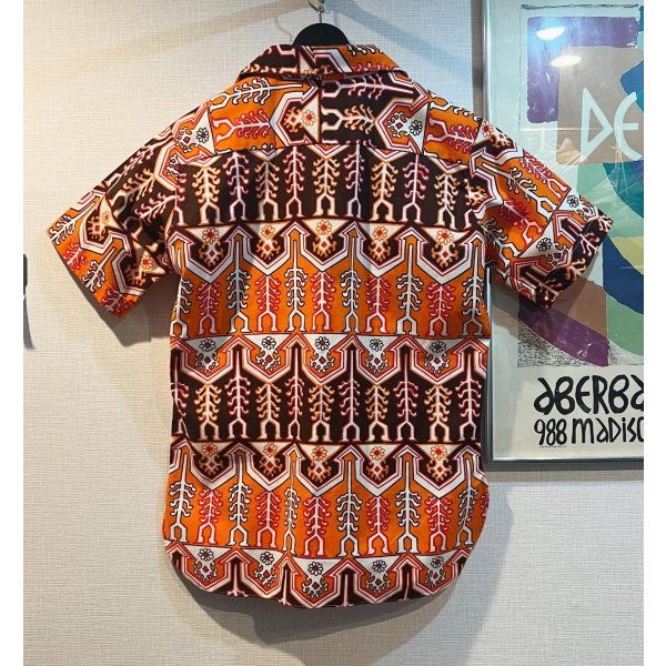 画像3: 【デッドストック】70's【ビンテージ】【PURITAN】【オレンジ】総柄【アートモチーフ】【プルオーバー】【S/Sシャツ】【シャツジャケット】半袖シャツ【サイズM】 