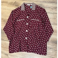 ビンテージ【BANANA REPUBLIC】バナナリパブリック【エンジ×白花柄】【レーヨンシャツジャケット】レディース古着【サイズS】 