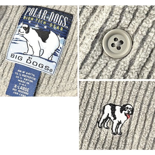 画像2: 【ビンテージ】【POLAR DOGS】ビッグドッグス【グレー】犬刺繍【コーデュロイ風】ヘンリーネックスウェット【サイズXL】 