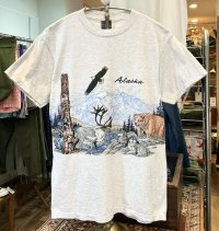 90's〜 ビンテージ【SANSEGAL】【アラスカ】自然と動物プリント【グレー】【Ｔシャツ】【サイズM】 