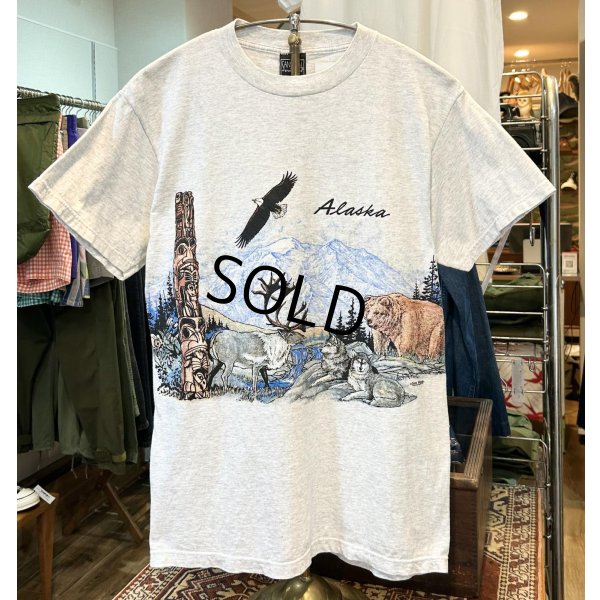 画像1: 90's〜 ビンテージ【SANSEGAL】【アラスカ】自然と動物プリント【グレー】【Ｔシャツ】【サイズM】 