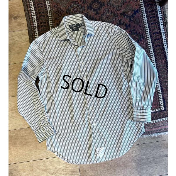 画像1: 新品未使用 90's~ ビンテージ【POLO RALPH LAUREN】ラルフローレン【REGENT】リージェント【白×緑ストライプ】【コットンシャツ】サイズ15 1/2 32/33 