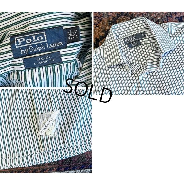画像2: 新品未使用 90's~ ビンテージ【POLO RALPH LAUREN】ラルフローレン【REGENT】リージェント【白×緑ストライプ】【コットンシャツ】サイズ15 1/2 32/33 