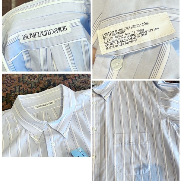 画像2: USA製 ビンテージ【INDIVIDUALIZED SHIRTS】インディビジュアライズドシャツ【水色×白】【カスタムメイド】ストライプ【コットン】ボタンダウンシャツ  ＸＬ程度 