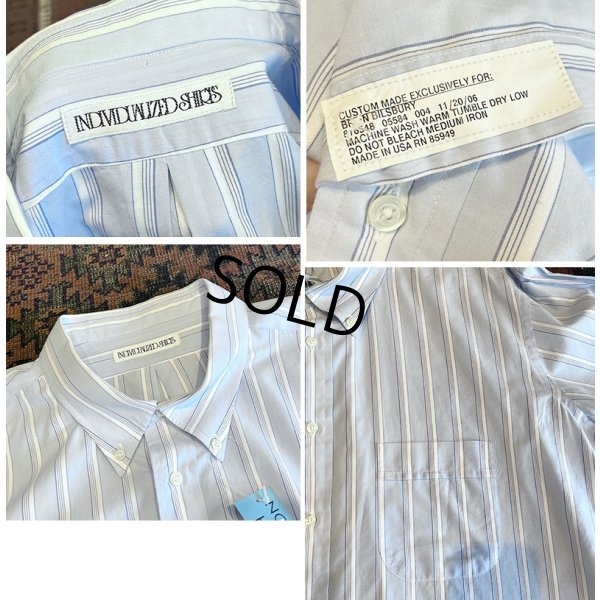 画像2: USA製 ビンテージ【INDIVIDUALIZED SHIRTS】インディビジュアライズドシャツ【水色×白】【カスタムメイド】ストライプ【コットン】ボタンダウンシャツ  XL程度