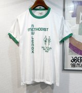  デッドストック 【未使用】80's【USA製】スクリーンスターズ【ビンテージ】【NEW LENOX METHODIST】白ｘ緑【リンガーTシャツ】【サイズＬ】 