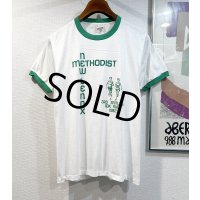 デッドストック 【未使用】80's【USA製】スクリーンスターズ【ビンテージ】【NEW LENOX METHODIST】白ｘ緑【リンガーTシャツ】【サイズＬ】 