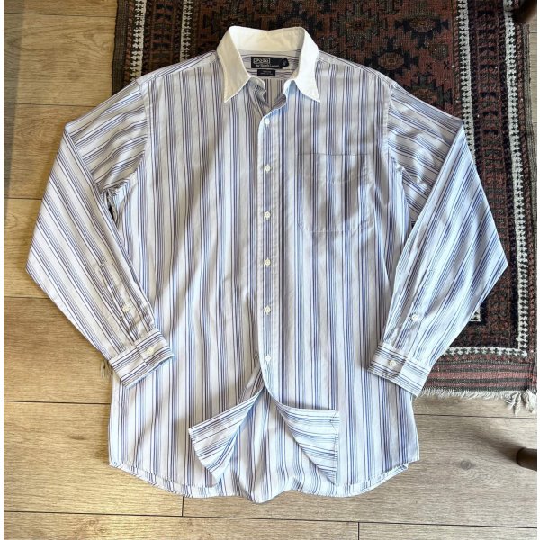 画像1: POLO RALPH LAUREN【ラルフローレン】JEROME【青ストライプ】レギュラーカラーシャツ【クレリックシャツ】【コットンシャツ】【サイズM】 