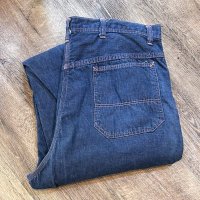 60's【ビンテージ】【裏地付き】赤チェック裏地【ペインターパンツ】【デニムパンツ】トリプルステッチ【W38程度】 