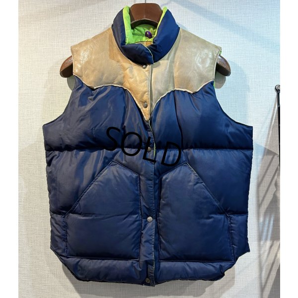 画像1: 70's ビンテージ  ロッキーマウンテン【ROCKY MOUNTAIN】【紺ナイロン×レザー切替】【ダウンベスト】レディース【11/12】 