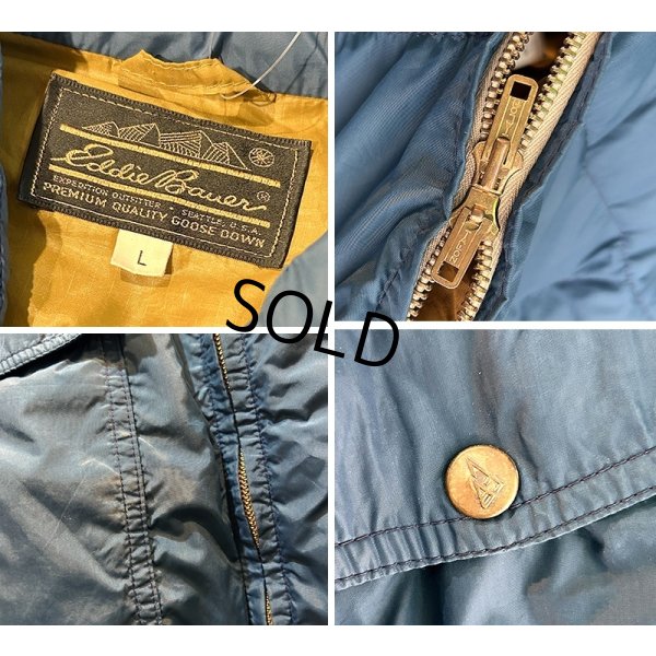 画像2: 〜80's【ビンテージ】【Eddie Bauer】【エディーバウアー】【紺】リップストップ 黒タグ ダウン【ダウンベスト】【サイズL】 