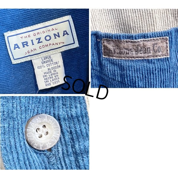 画像2: ビンテージ【ARIZONA】アリゾナ【青×ベージュ×エンジ】【コーデュロイ】切り返し【ロングスリーブシャツ】【ボタンダウンシャツ】【サイズL】 