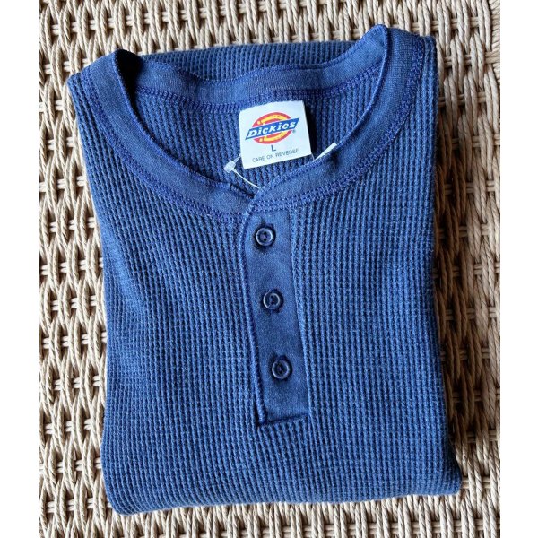 画像1: USA製 ビンテージ【ディッキーズ】【Dickies】【紺色】【無地】ヘンリーネック【サーマルロンT】【サイズL】 