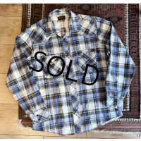 70's~【USA製】【Wrangler】ラングラー【ビンテージ】【青×黄×茶チェック】【ウエスタンシャツ】コットンシャツ【サイズL】  