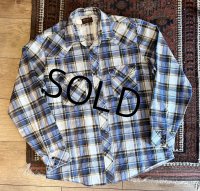 70's~【USA製】【Wrangler】ラングラー【ビンテージ】【青×黄×茶チェック】【ウエスタンシャツ】コットンシャツ【サイズL】