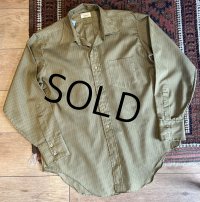 70's【ビンテージ】【BOND】ボンド【緑×オレンジストライプ】【ポリコットン】長袖シャツ【サイズXL程度】 