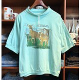 90's〜【EXPERIENCE THE POCOND MOUNTAINS】ポコノマウンテン【ライムグリーン】【鹿】ハイネック【半袖Tシャツ】【サイズＬ程度】 