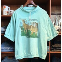 90's〜【EXPERIENCE THE POCOND MOUNTAINS】ポコノマウンテン【ライムグリーン】【鹿】ハイネック【半袖Tシャツ】【サイズＬ程度】 