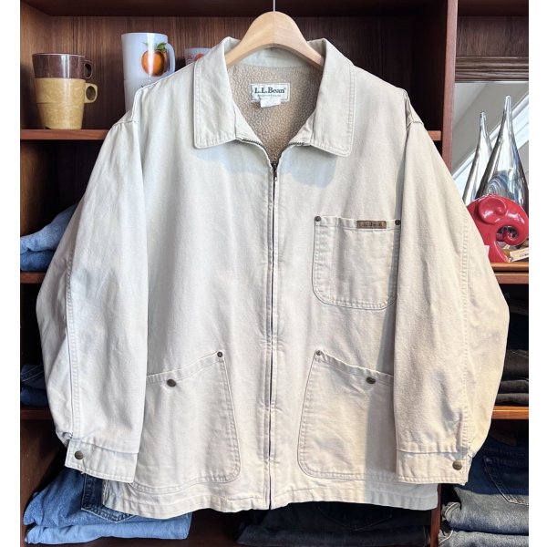 画像1: 80's【USA製】【ビンテージ】【L.L.Bean】LLビーン【ベージュ】【裏ボア】ジップアップジャケット【ジップアップブルゾン】【サイズL】