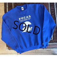 90's~ 【ビンテージ】【RUSSELL】ラッセル 【青】ブルー【FOCAS】傘と動物【クルーネック】前V スウェット【サイズS】 